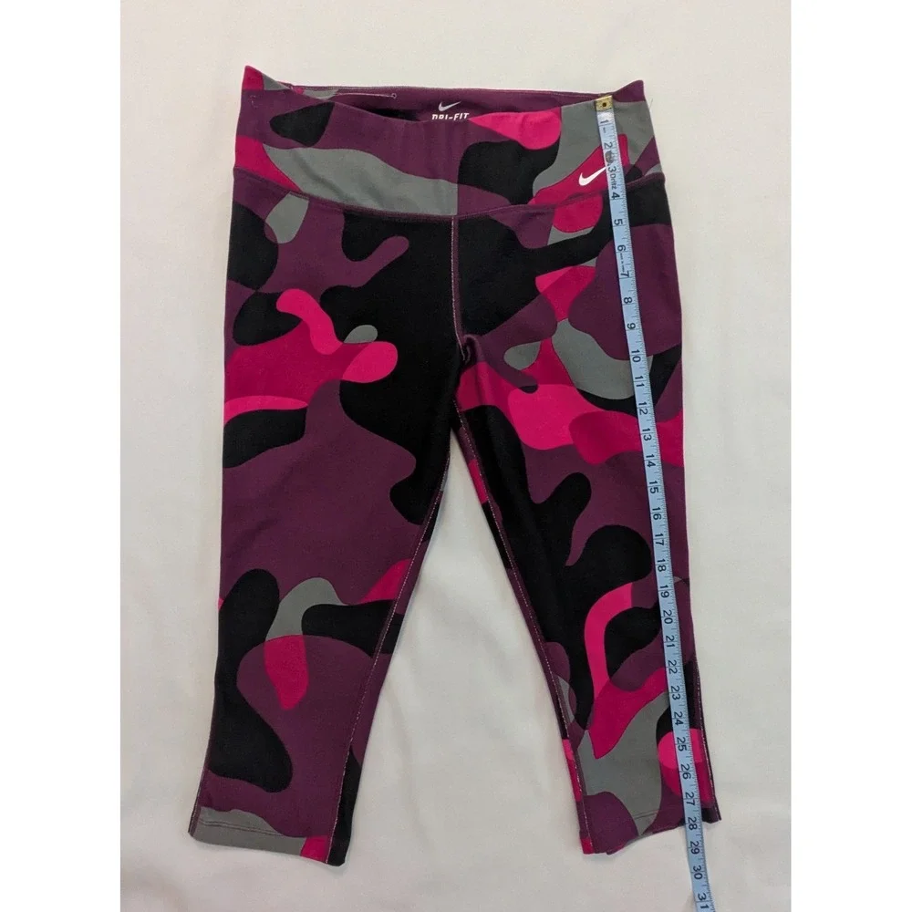 Nike Dri Fit Women's Cropped Capri Pants Leggings Black Pink Camouflage Large L